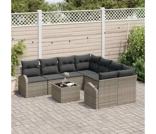 9 Daļu Dārza Dīvānu Komplekts Ar Spilveniem Pelēkā Polyratānā Vidaxl