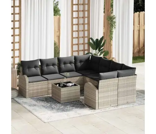 9 Daļu Dārza Dīvānu Komplekts Ar Spilveniem, Gaiši Pelēks Vidaxl