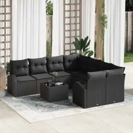 Dārza Dīvānu Komplekts Ar Spilvenu 9 Pcs Melna 55 X 55 X 37 Cm Vidaxl