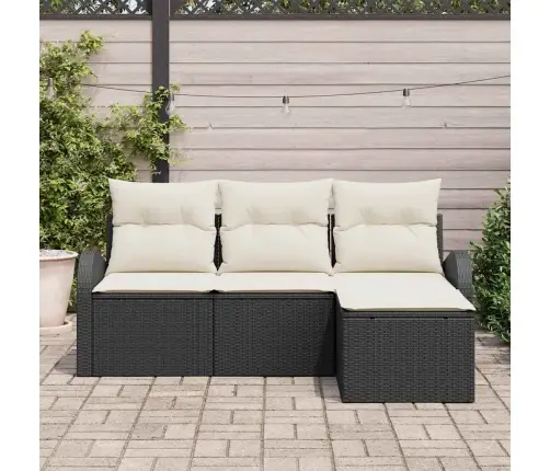 4 Daļīgs Dārza Dīvānu Komplekts Ar Spilveniem Melnā Poli Rotangpalmas Vidaxl