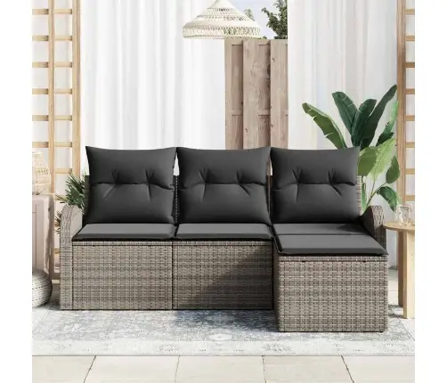 4 Daļu Dārza Dīvānu Komplekts Ar Spilveniem Pelēks Poli Rattan Vidaxl