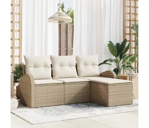 4 Daļu Dārza Dīvānu Komplekts Ar Spilveniem Bēšs Poli Rotangpalma Vidaxl