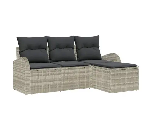 4 Daļu Dārza Dīvānu Komplekts Ar Spilveniem Gaiši Pelēks Poli Rotangpalma Vidaxl