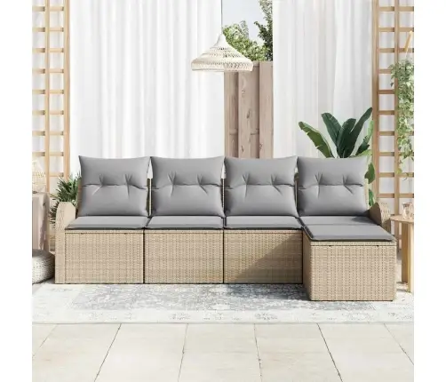 5 Gab. Dārza Dīvānu Komplekts Ar Spilveniem Bēšs Poli Rotangpalma Vidaxl