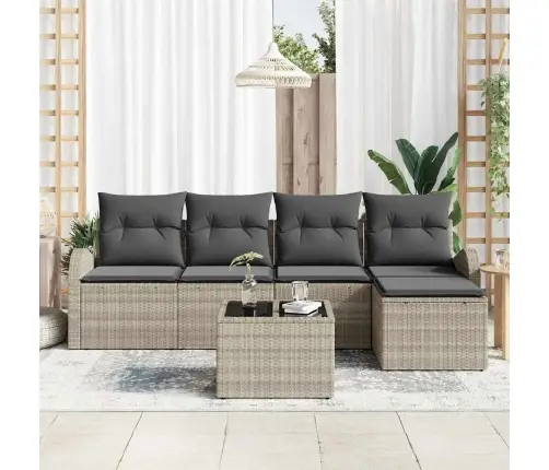 Sofos Komplektas Su Pagalve 6 Pcs Šviesiai Pilka Poliratanas