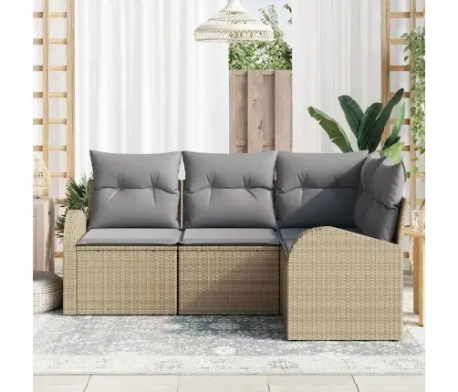 Sodo Sofų Rinkinys 4 Pcs Bežinė Ir Šviesiai Pilka Poliratanas