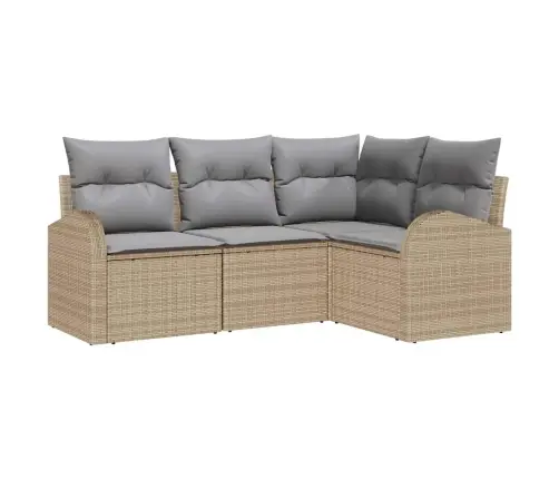 Sodo Sofų Rinkinys 4 Pcs Bežinė Ir Šviesiai Pilka Poliratanas