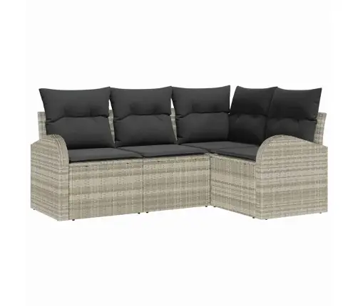 4 Daļu Dārza Dīvānu Komplekts Ar Spilveniem Gaiši Pelēks Poli Rattan Vidaxl