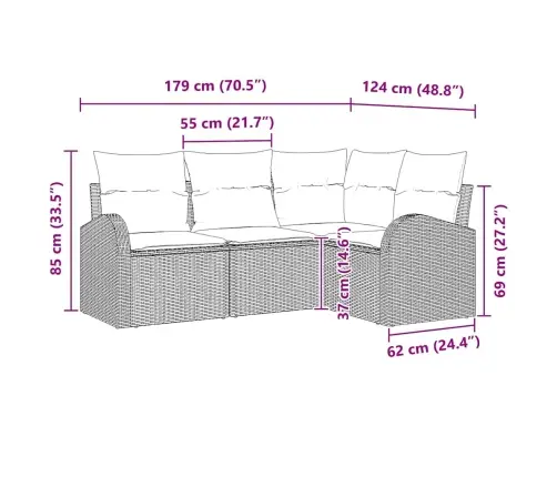 Sodo Sofų Rinkinys Su Pagalve 4 Pcs Juoda Poliratanas