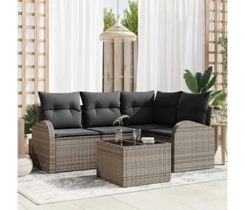 Dārza Dīvānu Komplekts 5 Pcs Pelēka Poliūtu Rotangpalma Vidaxl