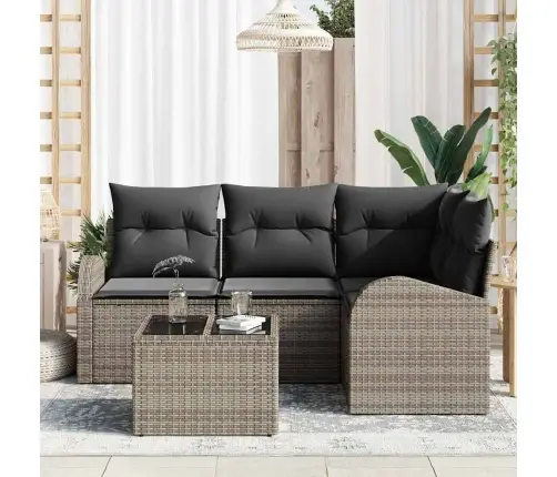 Dārza Dīvānu Komplekts 5 Pcs Pelēka Poliūtu Rotangpalma Vidaxl