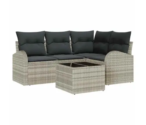 5 Daļu Dārza Dīvāna Komplekts Ar Spilveniem Pelēkā Poli Rotangpalma Vidaxl