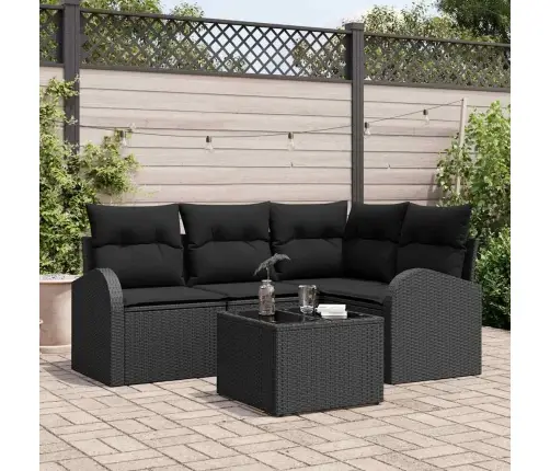 Dārza Dīvānu Komplekts Ar Spilvenu 5 Pcs Melna Poliratāns Vidaxl