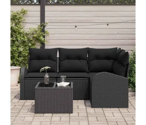 Dārza Dīvānu Komplekts Ar Spilvenu 5 Pcs Melna Poliratāns Vidaxl