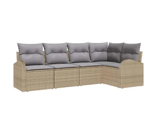 5 Daļu Dārza Dīvānu Komplekts Ar Spilveniem Bēšs Poli Rotangpalma Vidaxl