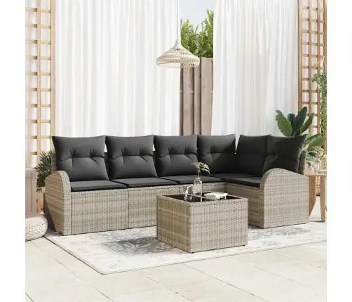 6 Gabalu Dārza Dīvānu Komplekts Ar Spilveniem Gaiša Poli Rotangpalma Vidaxl