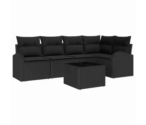 6 Daļu Dārza Dīvānu Komplekts Ar Spilveniem Melna Poli Rotangpalma Vidaxl