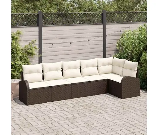 6 Daļu Dārza Dīvānu Komplekts Ar Spilveniem Brūnā Poli Rotangpalmas Vidaxl