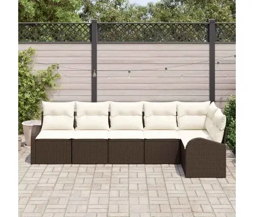 6 Daļu Dārza Dīvānu Komplekts Ar Spilveniem Brūnā Poli Rotangpalmas Vidaxl