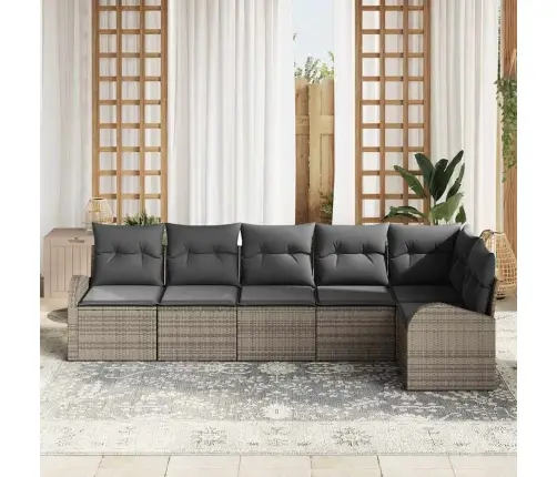 6 Daļu Dārza Dīvānu Komplekts Ar Spilveniem Pelēks Poliratinga Vidaxl