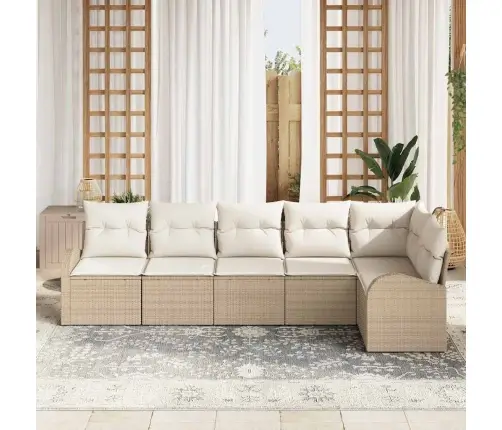 6 Daļu Dārza Dīvānu Komplekts Ar Spilveniem Bēšā Poli Rotangpalma Vidaxl