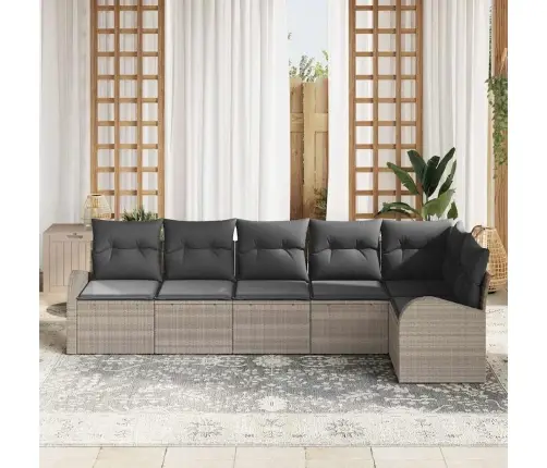 Sodo Sofų Rinkinys Su Pagalve 6 Pcs Šviesiai Pilka Poliratanas