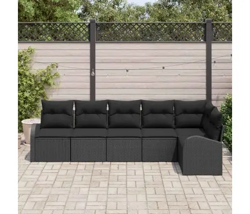 6 Daļu Dārza Dīvānu Komplekts Ar Spilveniem Melnā Poliestera Rotangpalmas Vidaxl