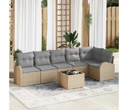 Sodo Sofų Rinkinys 7 Pcs Smėlio Ir Šviesiai Pilkos Spalvos