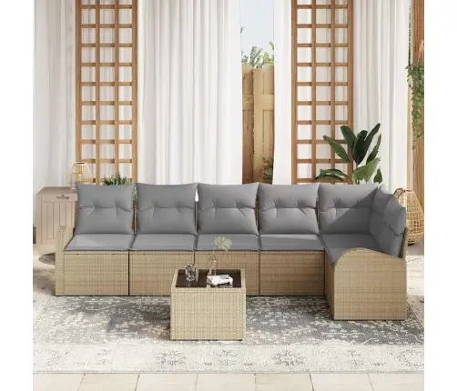 Sodo Sofų Rinkinys 7 Pcs Smėlio Ir Šviesiai Pilkos Spalvos