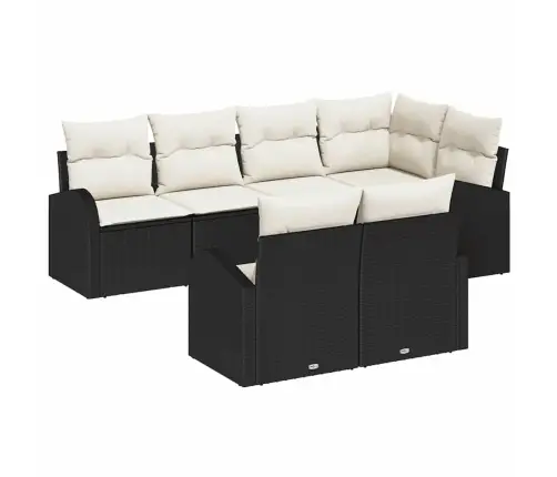 Sodo Sofų Rinkinys Su Pagalve 7 Pcs Juoda Ir Balta Poli Ratanas