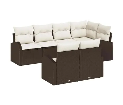 Sodo Sofų Rinkinys Su Pagalve 7 Pcs Ruda Ir Balta Poli Ratanas