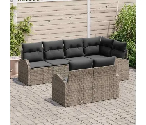 7 Daļu Dārza Dīvānu Komplekts Ar Spilveniem Pelēkā Polietilēna Rotangpalmas Vidaxl