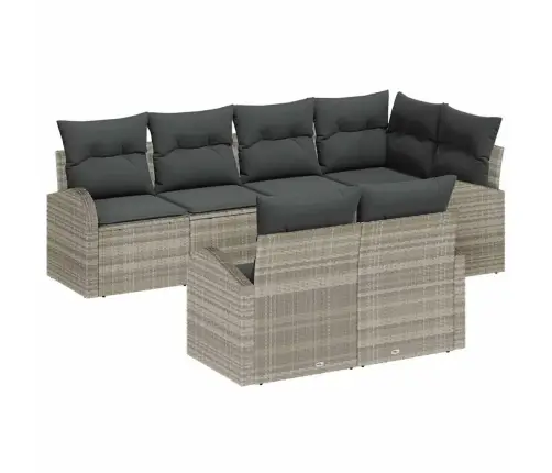 Sodo Sofų Rinkinys Su Pagalve 7 Pcs Šviesiai Pilka Poliratanas