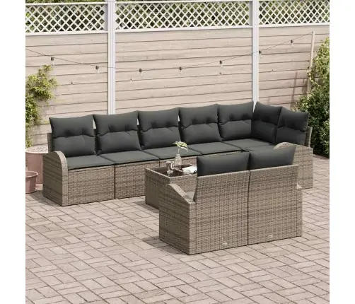 Dārza Dīvānu Komplekts 9 Pcs Pelēka Poliūtu Rotangpalma Vidaxl