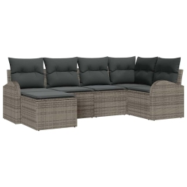 Sodo Sofų Rinkinys Su Pagalve 6 Pcs Pilka Poli Ratanas