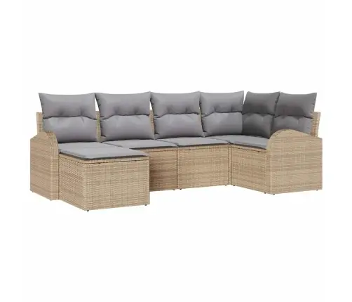 6 Daļu Dārza Dīvānu Komplekts Ar Spilveniem Bēšs Poli Rotangpalma Vidaxl