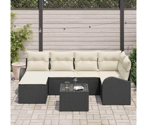 Sofos Komplektas Su Pagalve 7 Pcs Juoda Ir Balta Poliratanas