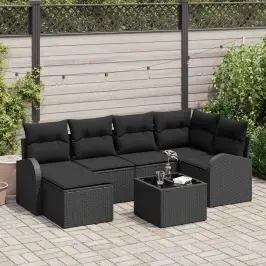 Dārza Dīvānu Komplekts 7 Pcs Melna Poliūtu Rotangpalma Vidaxl