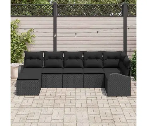 Sofos Komplektas Su Pagalve Su Saugykla 7 Pcs Juoda Poliratanas