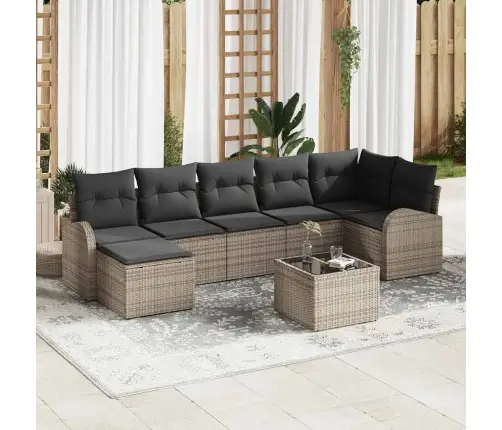 Dārza Dīvānu Komplekts 8 Pcs Pelēka Poliūtu Rotangpalma Vidaxl