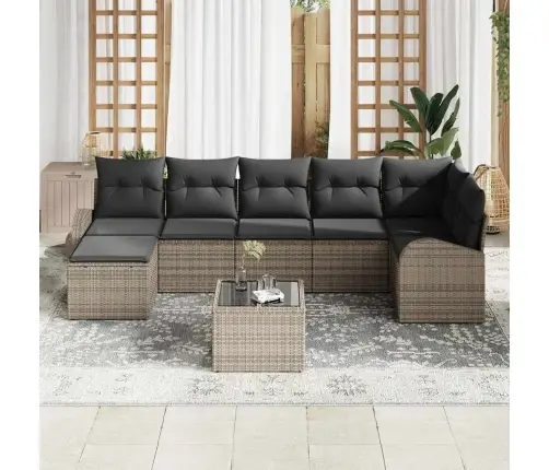 Dārza Dīvānu Komplekts 8 Pcs Pelēka Poliūtu Rotangpalma Vidaxl