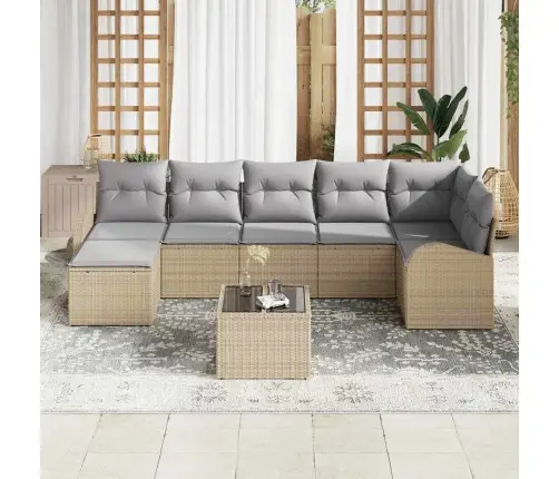 Sodo Sofų Rinkinys 8 Pcs Smėlio Poli Ratanas
