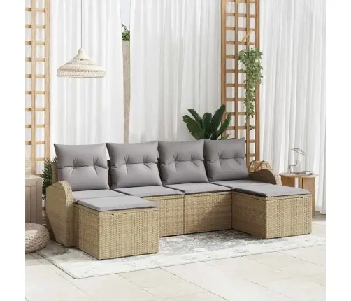 6 Gabalu Dārza Dīvānu Komplekts Ar Spilveniem Bēšs Poli Rotangpalma Vidaxl