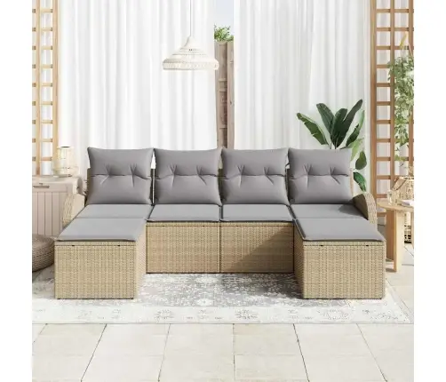 6 Gabalu Dārza Dīvānu Komplekts Ar Spilveniem Bēšs Poli Rotangpalma Vidaxl