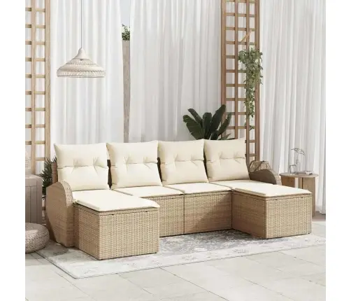 6 Daļu Dārza Dīvānu Komplekts Ar Spilveniem Bēšs Poli Rotangpalma Vidaxl