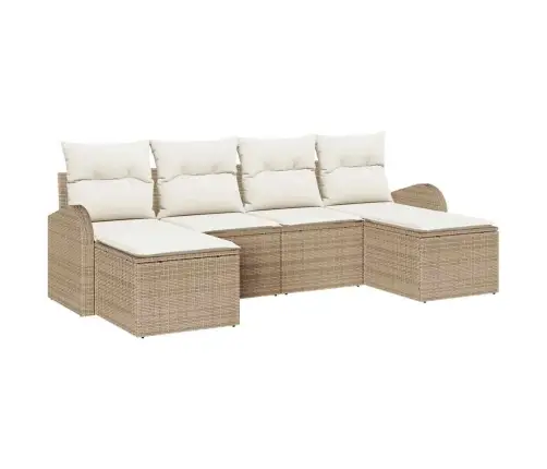 6 Daļu Dārza Dīvānu Komplekts Ar Spilveniem Bēšs Poli Rotangpalma Vidaxl