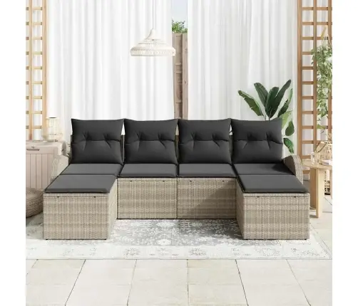 6 Daļu Dārza Dīvānu Komplekts Ar Spilveniem Gaiši Pelēks Poli Rotangpalma Vidaxl