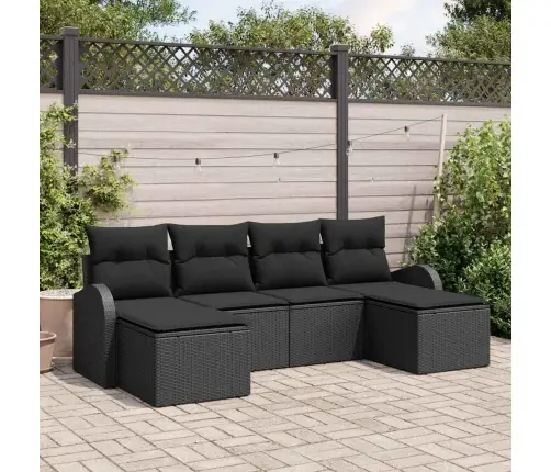 Sofos Komplektas Su Pagalve Su Saugykla 6 Pcs Juoda Poliratanas