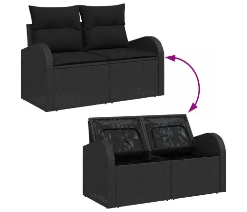 Sofos Komplektas Su Pagalve Su Saugykla 6 Pcs Juoda Poliratanas