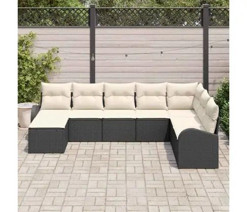 8 Daļu Dārza Dīvānu Komplekts Ar Spilveniem Melnā Polietilēna Rotangpalmas Vidaxl